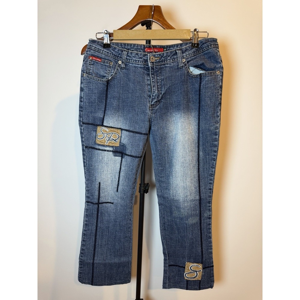 Southpole Women's Patchwork Flare Jeans Y2K Style Embroidered Logos Sz 13Hip Hop